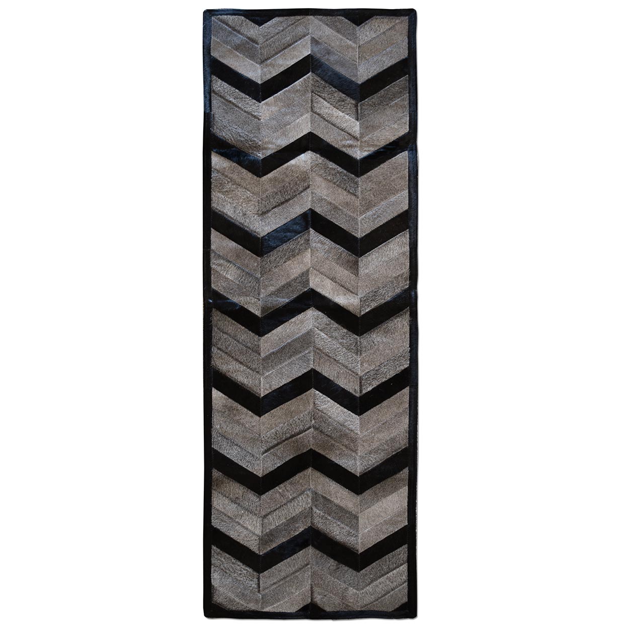 323176R - 71in x 24in Cowhide Patchwork Runner - Black And Gray Chevrons