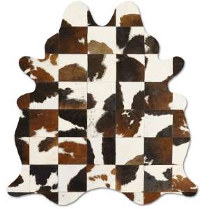 323199 - Custom Patchwork Cowhide Rug Cow Shaped Tricolor 323199