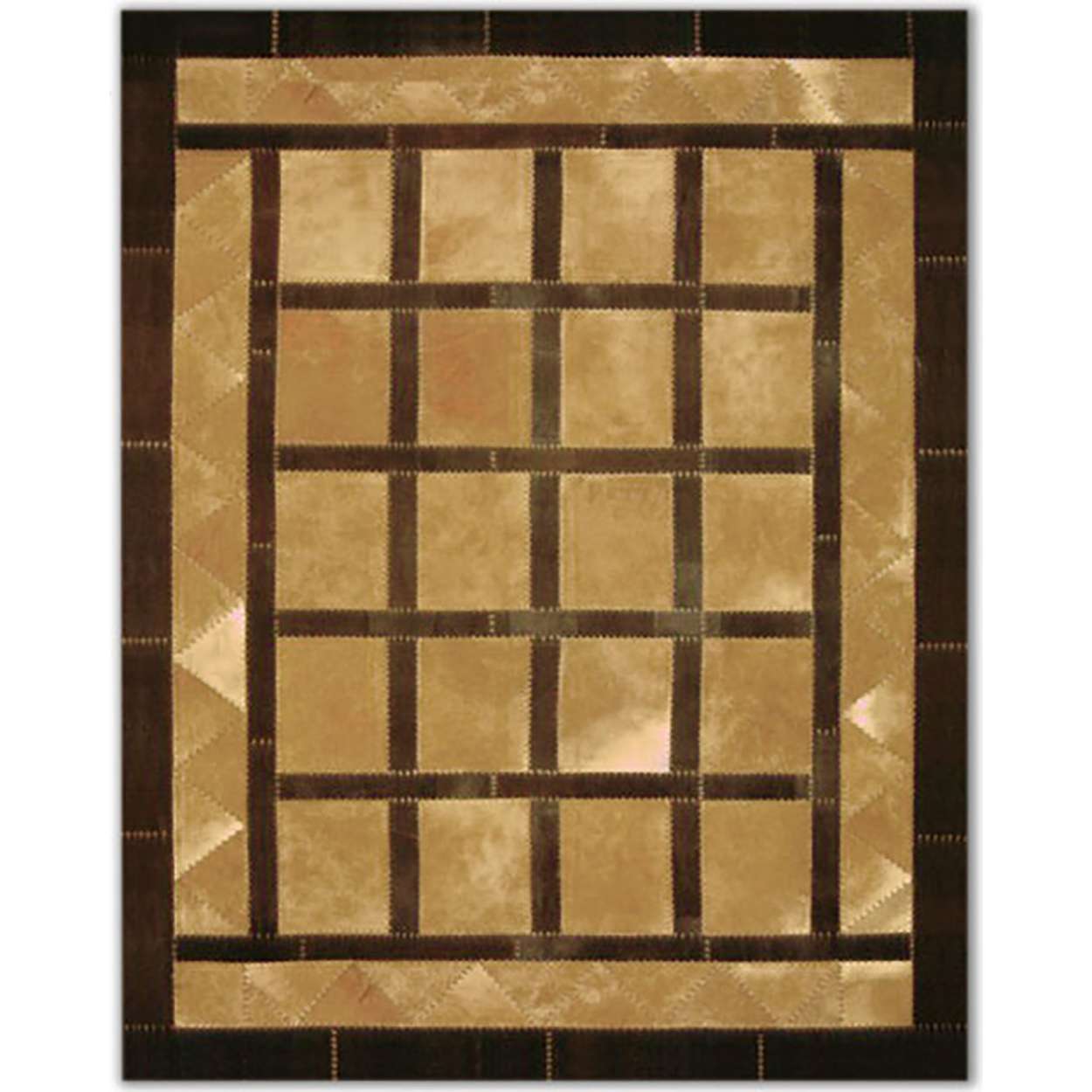 Custom Cowhide Patchwork Rug - Windows and Triangles Light Brown