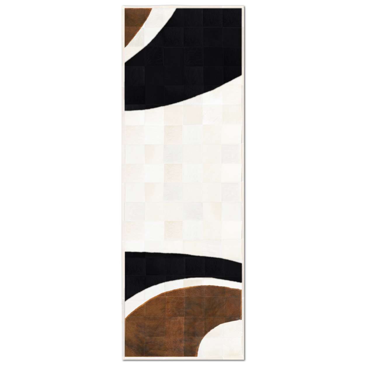 Custom Cowhide Patchwork Runner - 4in Squares - Black Brown White 4 Arch