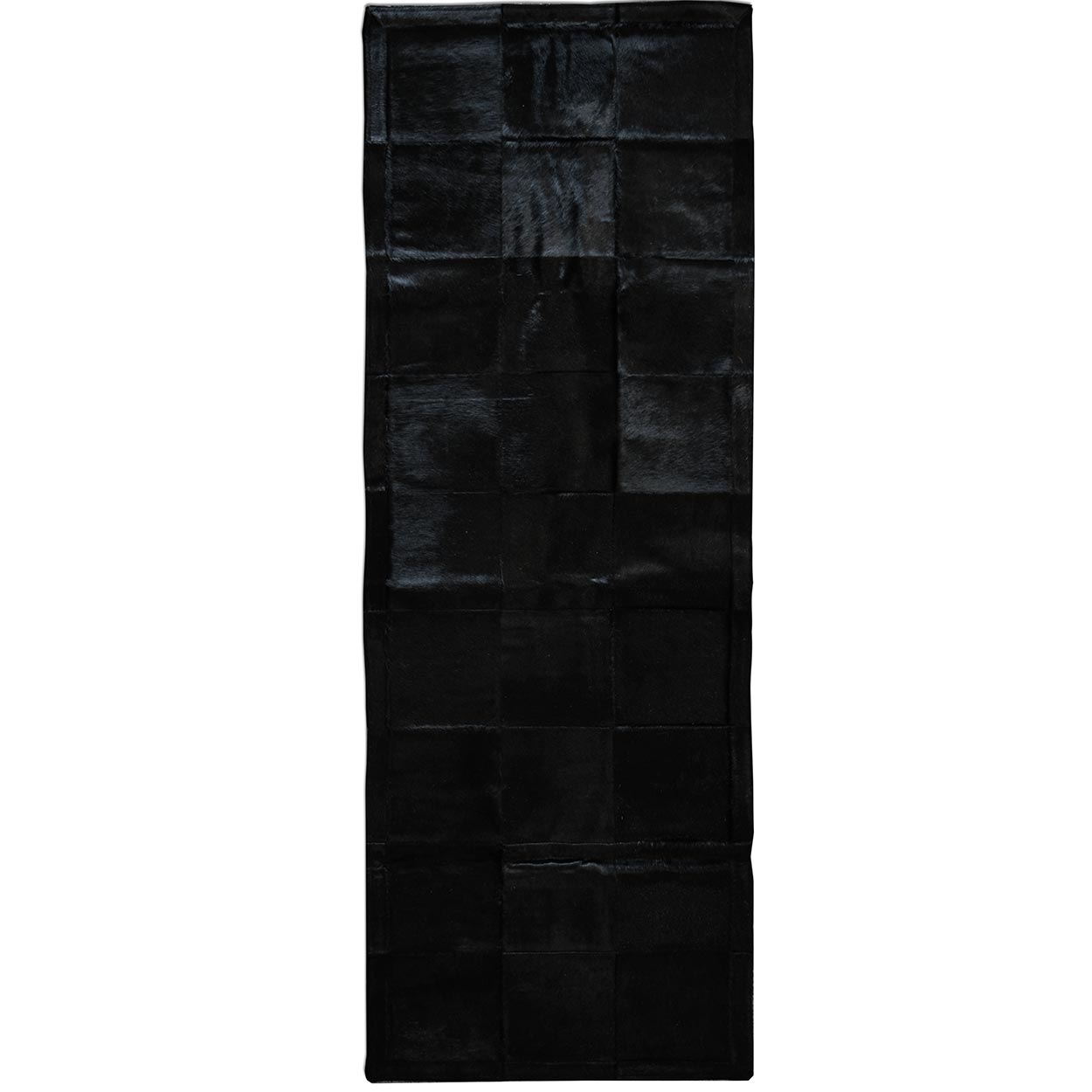32397R - 73in x 26in Cowhide Patchwork Runner - 8-inch Squares Solid Black