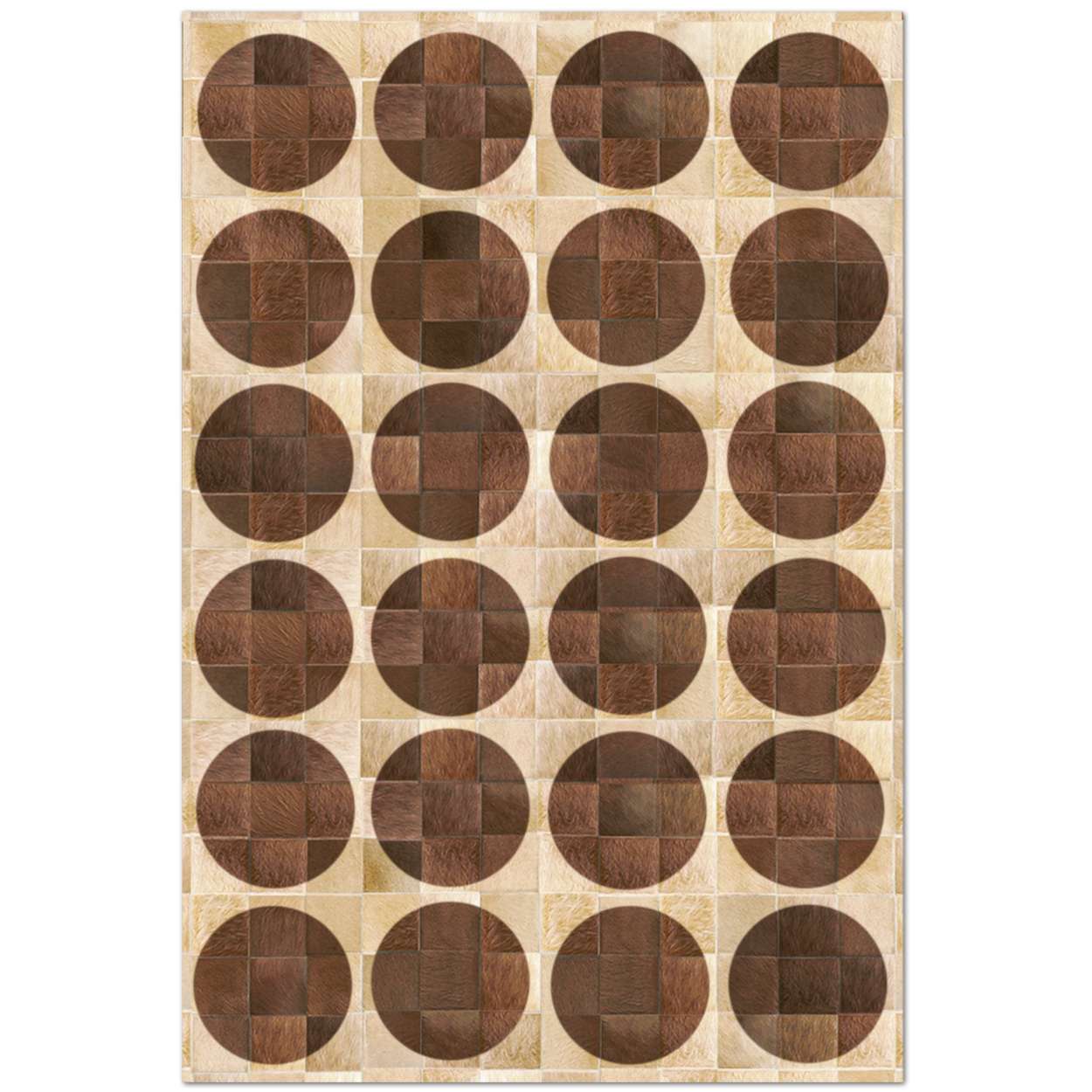 Custom Cowhide Patchwork Rug - 6in Squares - Tan with Dark Brown Circles 2