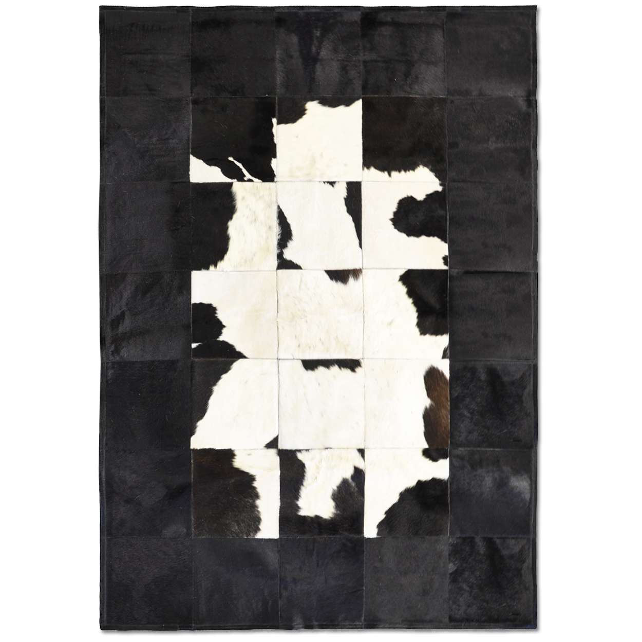Custom Cowhide Patchwork Rug - 8in Squares - White with Thick Black Border