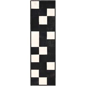 32534R - Custom Patchwork Cowhide Runner Pixels Black White 32534R