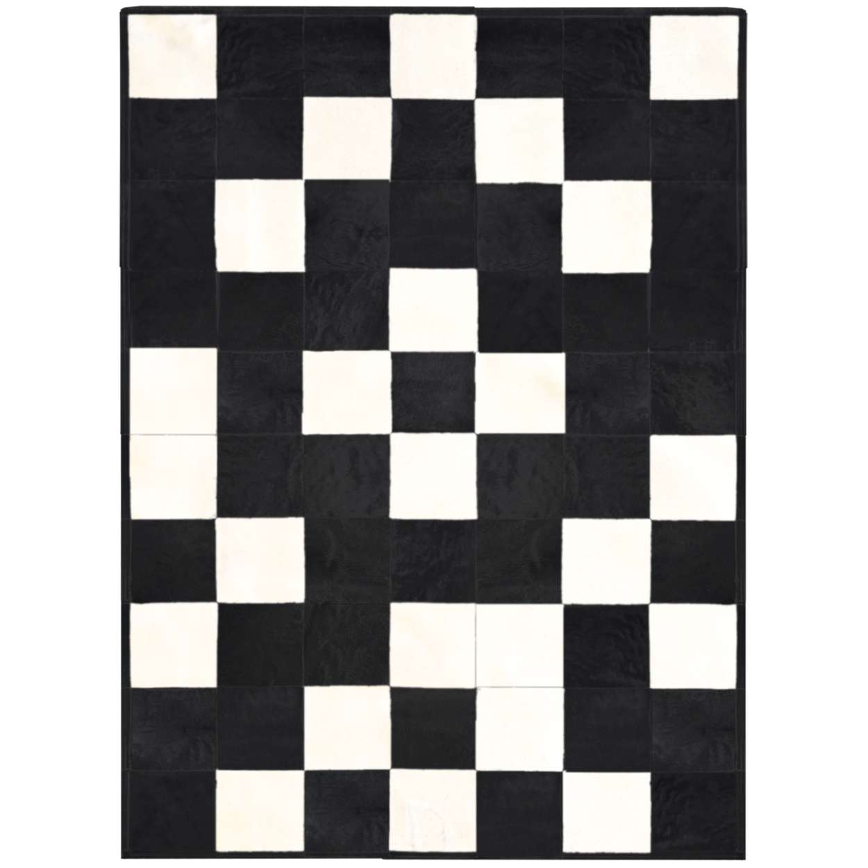 Custom Cowhide Patchwork Rug - 8in Squares - Pixel Closeup Black and Off White