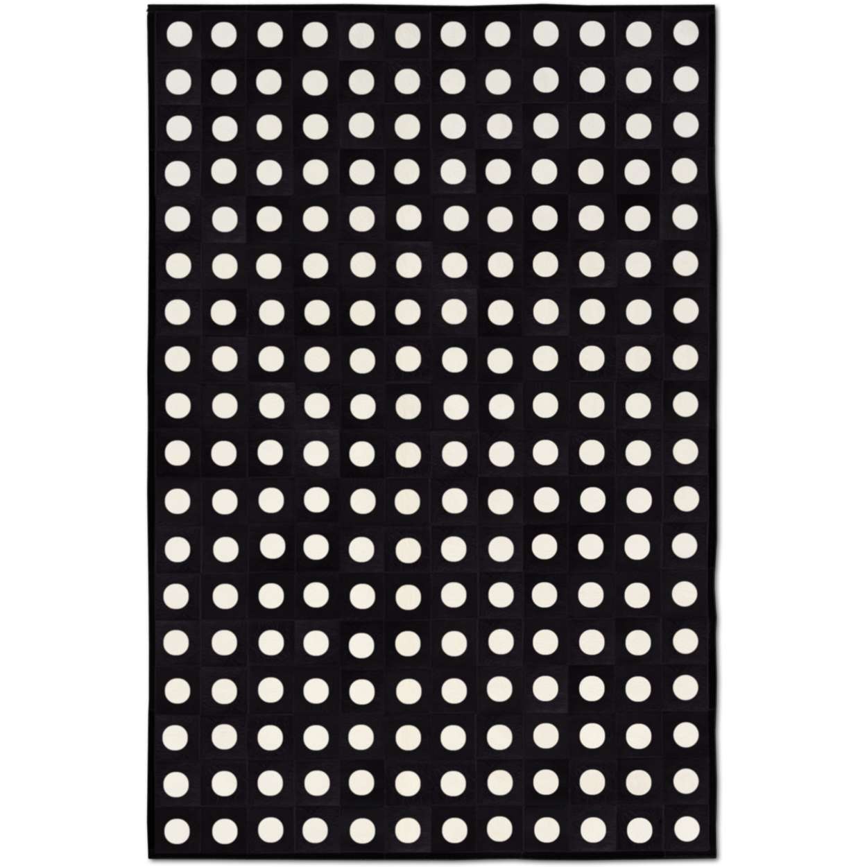Custom Cowhide Patchwork Rug - 6in Squares - Dots Off White on Black