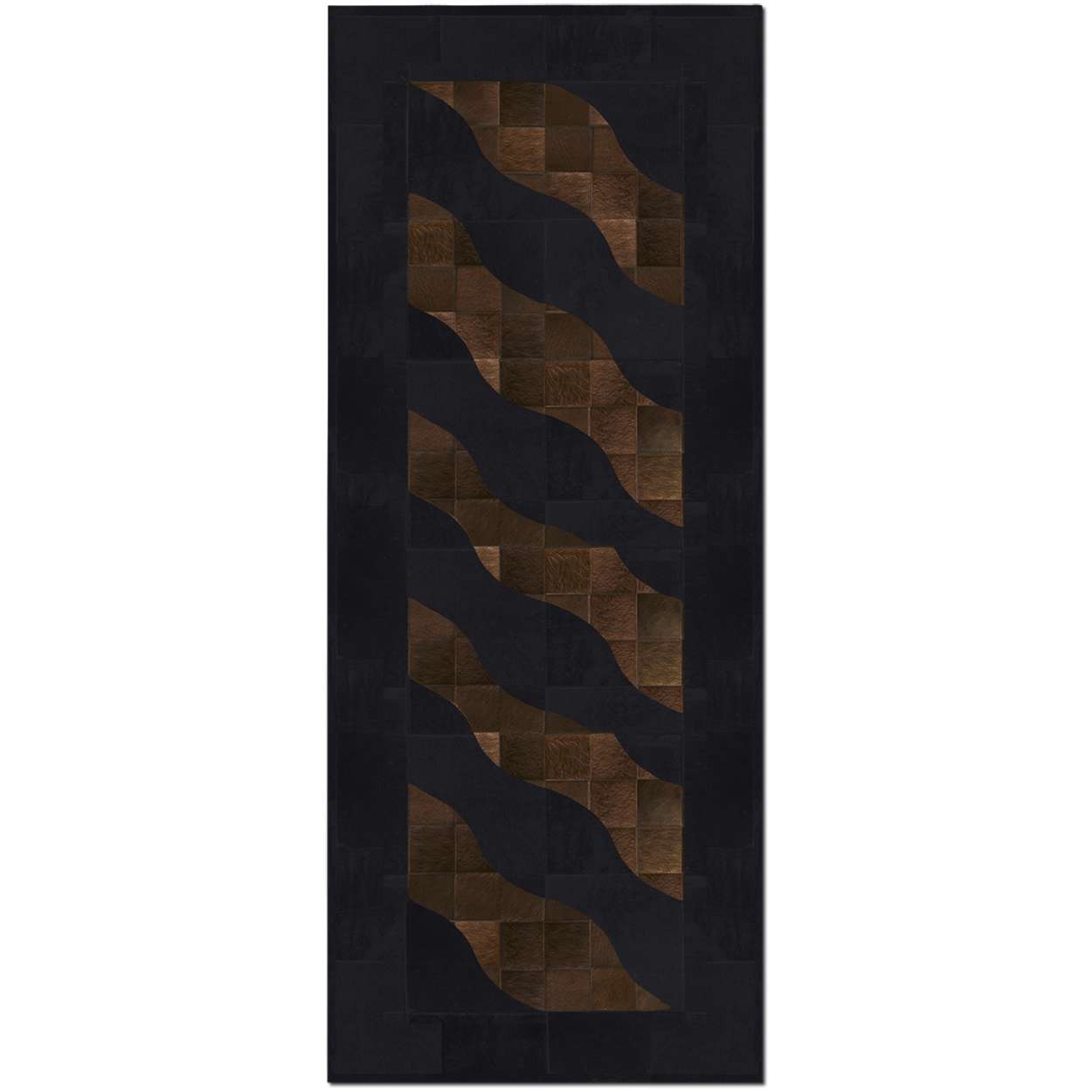Custom Cowhide Patchwork Runner - 6in Squares - Pacific Dark Brown on Black