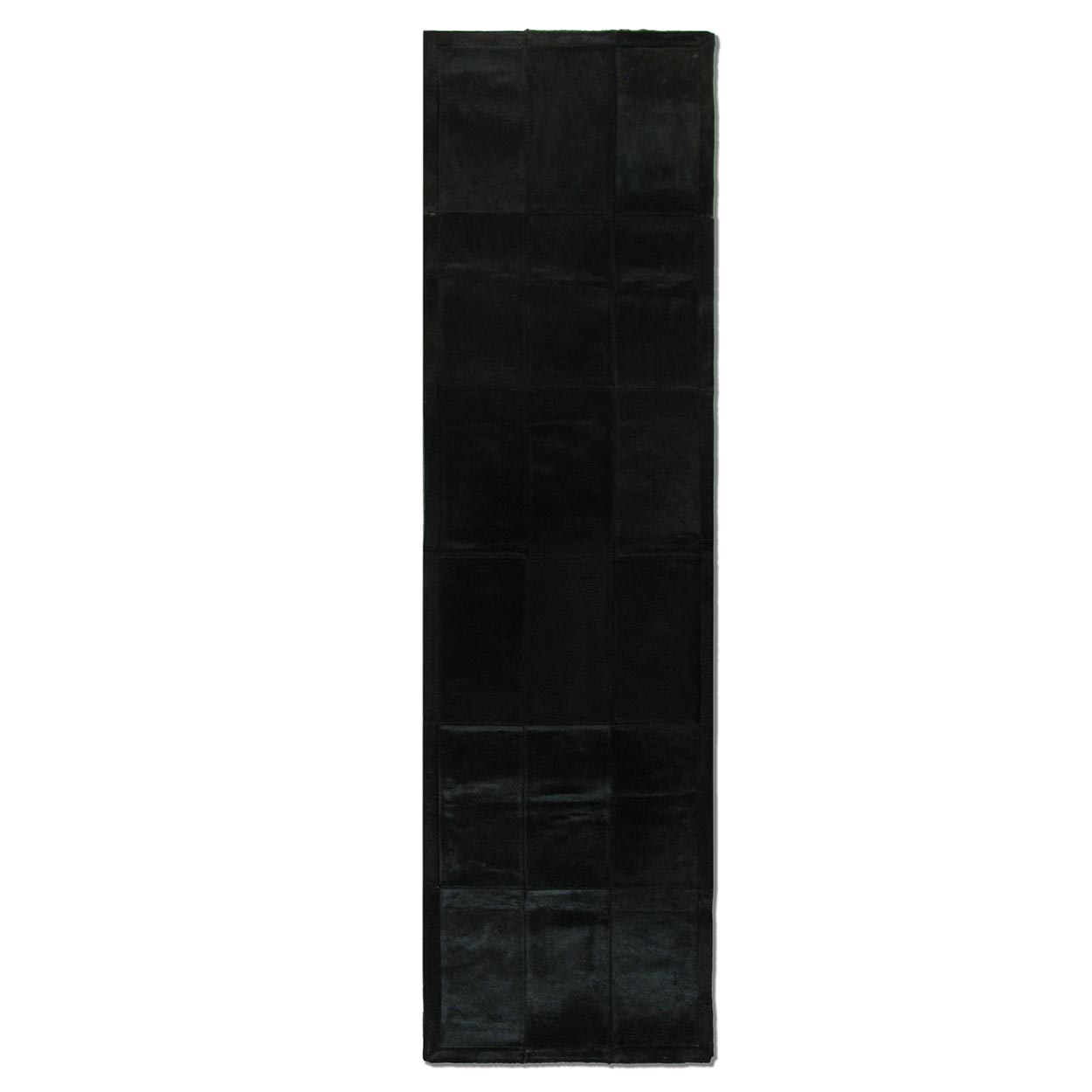 32600R-14458 - 96in x 26.5in Cowhide Patchwork Runner - Solid Black 8x16 In Rectangles