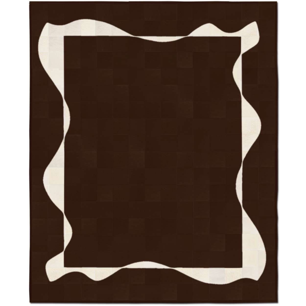 Custom Cowhide Patchwork Rug - 6in Squares - White Ribbon on Color