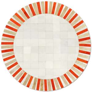 32615 - Custom Patchwork Round Cowhide Rug Sun White Dyed 32615