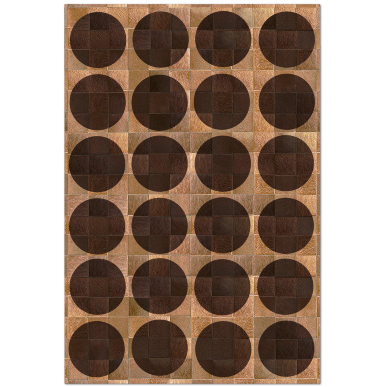 Custom Cowhide Patchwork Rug - 8in Squares - Circles Dark Brown on Brown