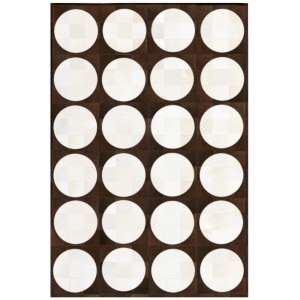 32629 - Custom Patchwork Cowhide Area Rug Circles White Brown 32629