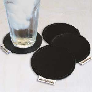 328201 - Set of 4 Black Finished Round Leather Drink Coasters