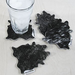 328234 - Set of 4 Black Brindle Cowhide Shaped Drink Coasters