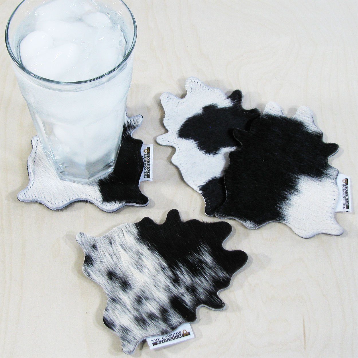 Set of 4 Holstein Black and White Mini Cowhide Rug Shaped Drink Coasters
