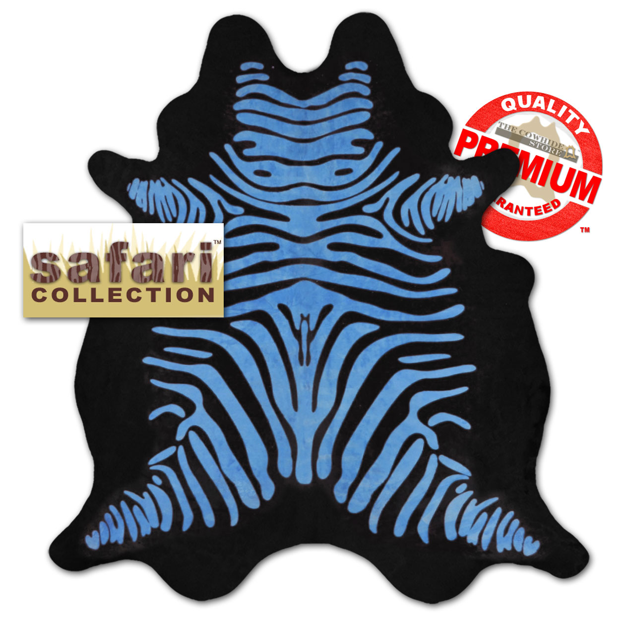 328381 - Metallic Color Splash Zebra Light Blue on Black Cowhide - Choose Size