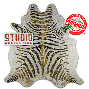 328385 - Printed Zebra Black Gold Metallic Premium Cowhide