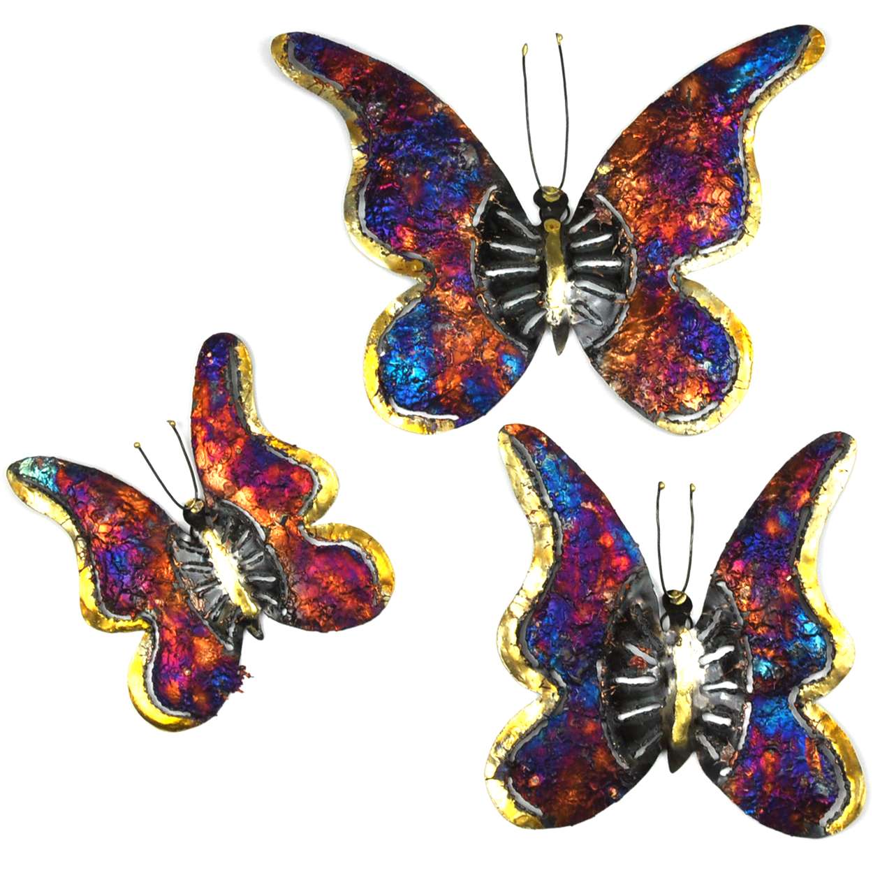 Set of 3 Rainbow Copper Drip Metal Full Wing Butterflies