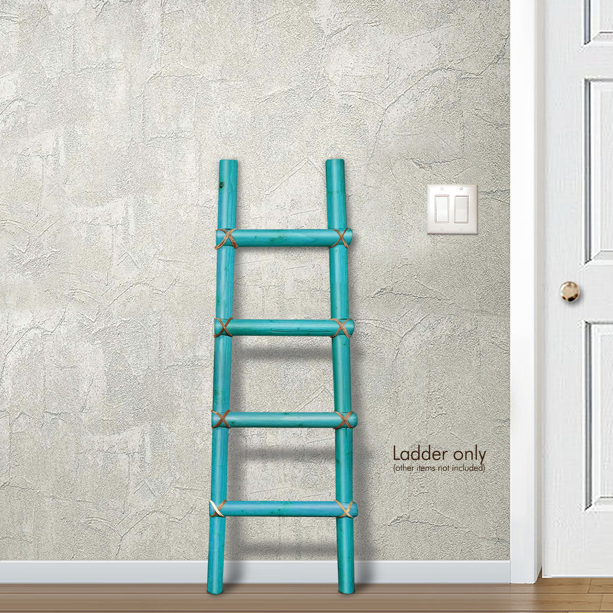 460244 - Art Crafted in Arizona - 36in Decorative Wooden Kiva Ladder in Turquoise Finish