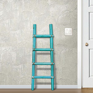 460244 - 36in Southwest Wooden Kiva Blanket Ladder in Turquoise