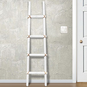 460258 - 66in Southwest Wooden Kiva Blanket Ladder in White Finish