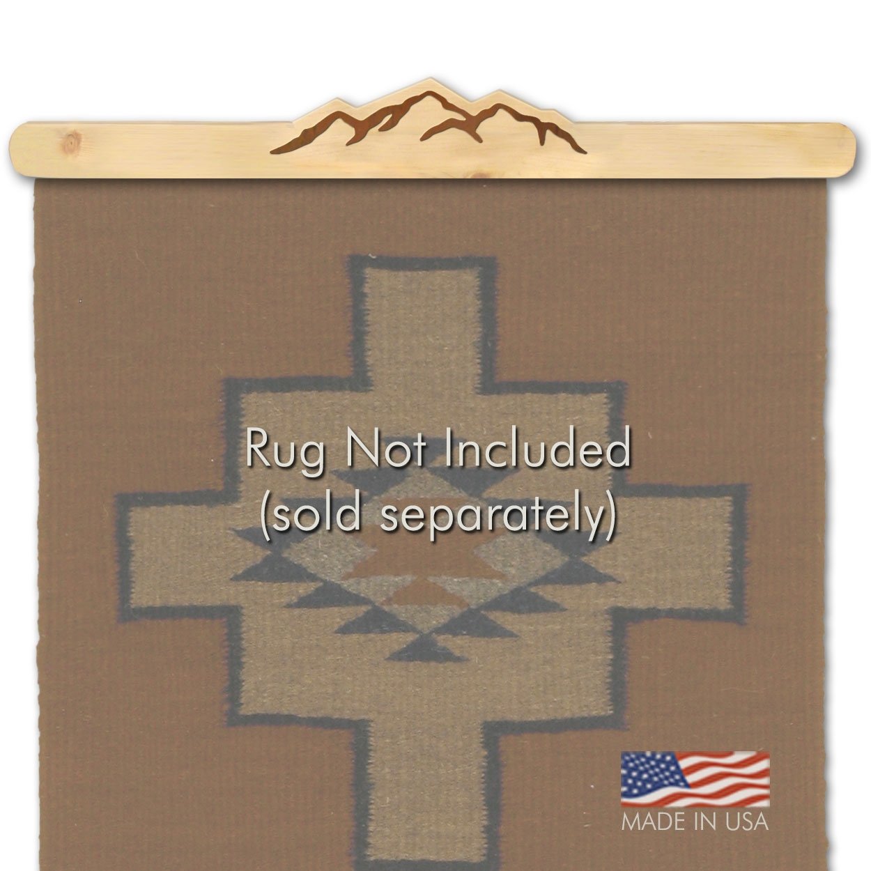 4910 - Mountain Silhouette Natural Pine Wooden Rug Hanger with Rust Metal Accent