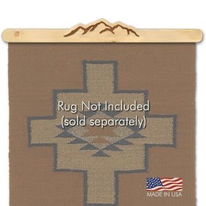 4910 - Natural Pine Wooden Rug Hanger with Mountain Design Metal Accent