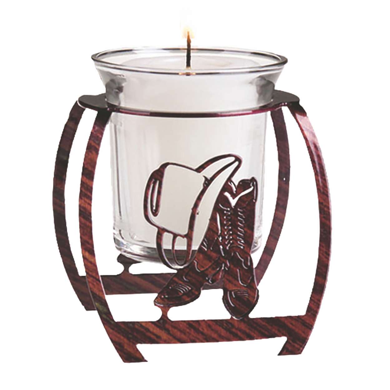 ALBTHT4NF 4in. Artlites Votive Candle Holder Cowboy Boots and Hat Natural Fusion