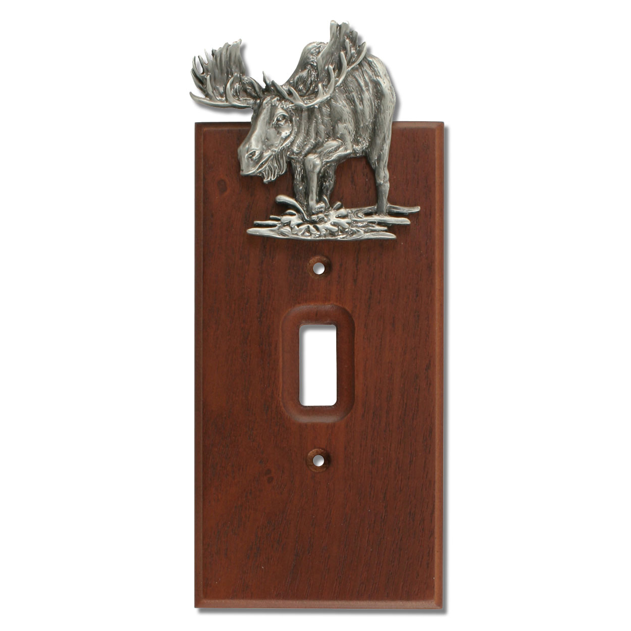 531412 - Lazart Moose Pewter on Wood Single Standard Switch Plate