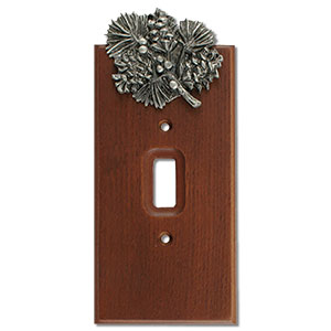 531422 - Lazart Pine Cone Pewter on Wood Single Std Switch Plate