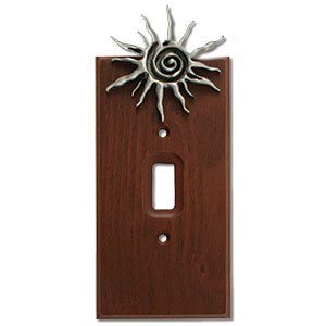 531432 - Lazart Spiral Sun Pewter on Wood Single Std Switch Plate