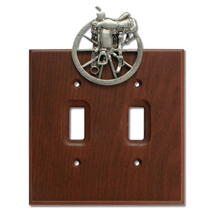 531454 - Lazart Saddle Pewter on Wood Double Standard Switch Plate