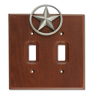 531464 - Lazart Lone Star Pewter on Wood Double Std Switch Plate