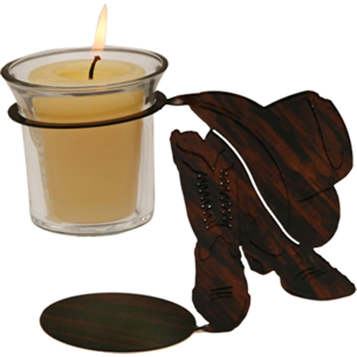ALNSBTNT4NF 4in. Artlites Votive Candle Holder Cowboy Boots and Hat Natural Fusion