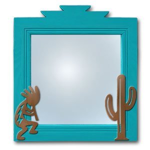 600018 - 17in Kokopelli and Cactus Southwest Turquoise Pine Accent Mirror