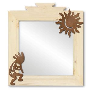 600019 - 17in Kokopelli and Sun Southwest Natural Pine Accent Mirror