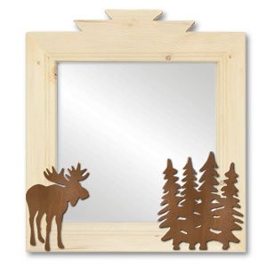 600021 - 17in Moose and Trees Lodge Natural Pine Accent Mirror