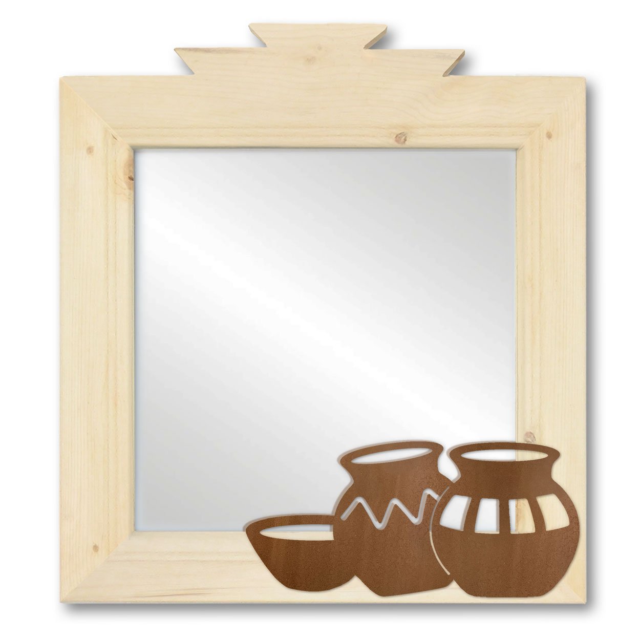600023 - 17in Three Pots Southwestern Natural Pine Accent Wall Mirror