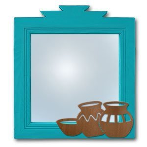600024 - 17in Three Pots Southwest Turquoise Pine Accent Mirror