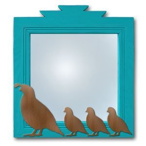 600026 - 17in Quail Family Southwest Turquoise Pine Accent Mirror