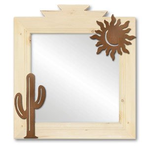600027 - 17in Cactus and Sun Southwest Natural Pine Accent Mirror
