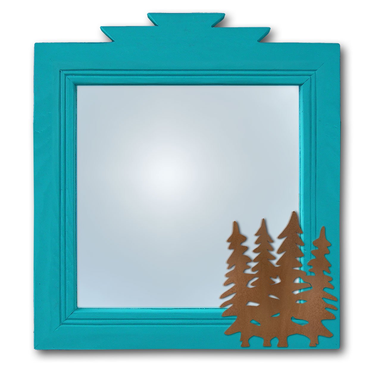 600032 - 17in Pine Trees Lodge Turquoise Pine Accent Wall Mirror