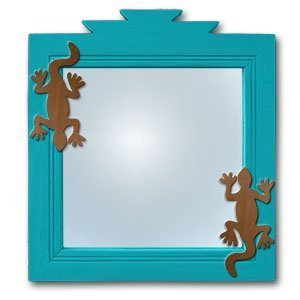 600034 - 17in Twin Lizards Southwest Turquoise Pine Accent Mirror