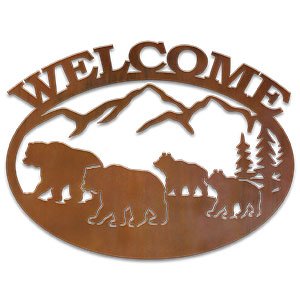 600102 - Bear Family Metal Welcome Sign