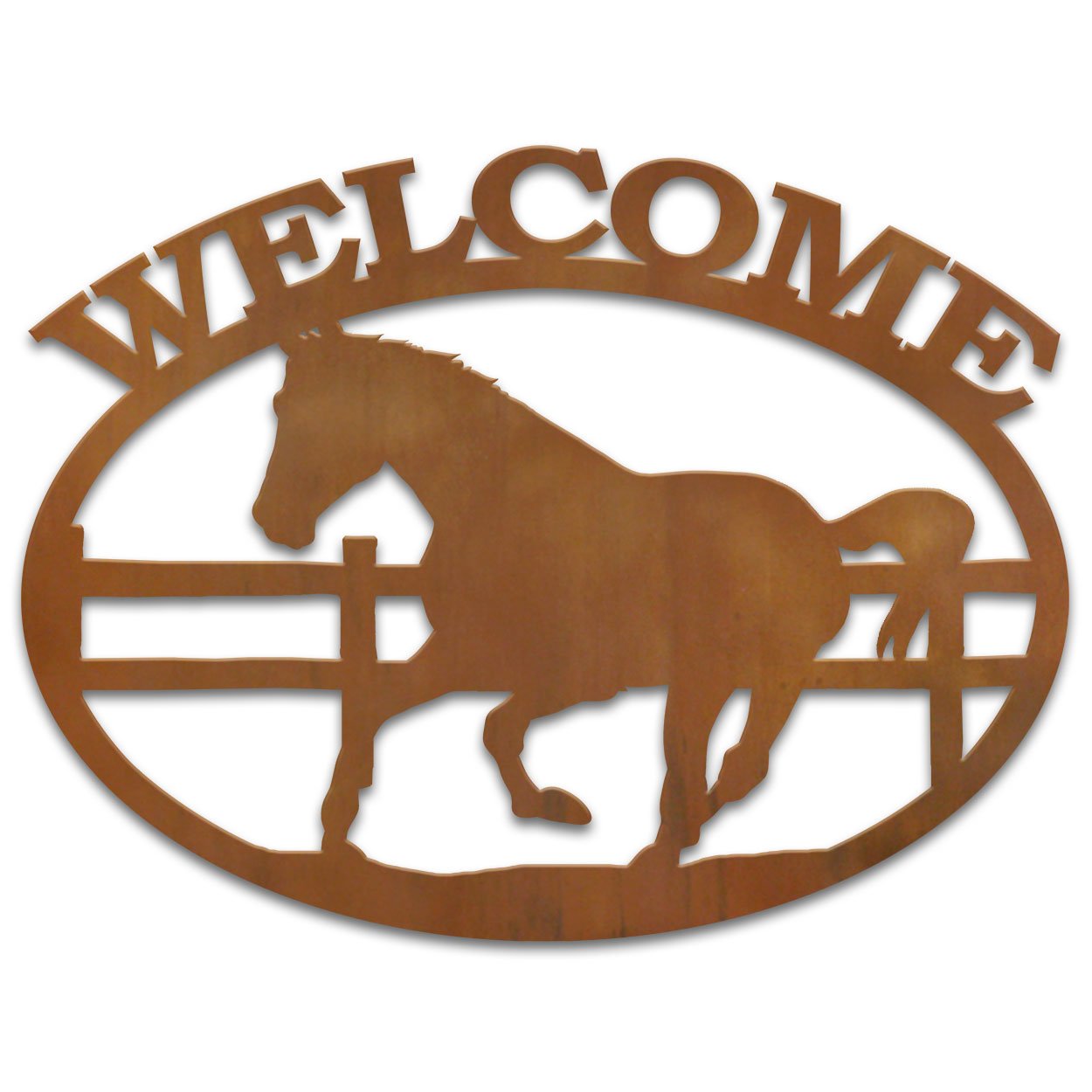 600114 - Horse and Fence Metal Welcome Sign Wall Art