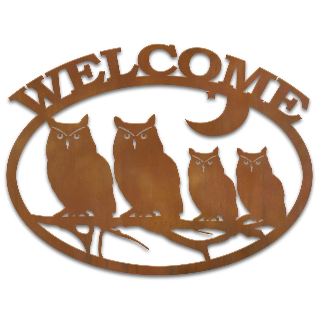 600121 - Four Owls Metal Welcome Sign Wall Art