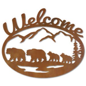 600203 - Bear Family in Snow Metal Welcome Sign