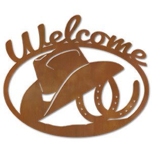 600211 - Hat and Horseshoes Metal Welcome Sign