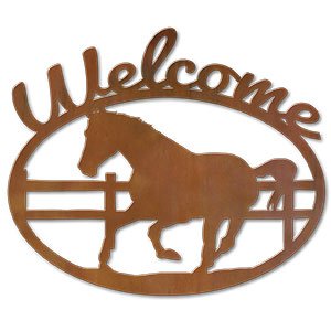 600214 - Running Horse in Corral Metal Welcome Sign