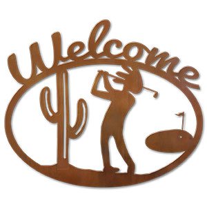 600217 - Kokopelli Golfer Metal Welcome Sign